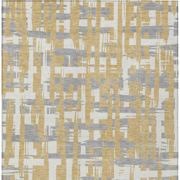 HomeRoots 5' Gold Ivory and Gray Striped Washable Area Rug - Stylish, Durable, Indoor/Outdoor Design for Any Space 10' X 14' 622694