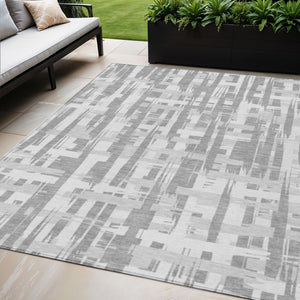 HomeRoots 5' Stylish Gray Silver and Ivory Striped Washable Area Rug for Indoor and Outdoor Durability 5' X 8' 622696