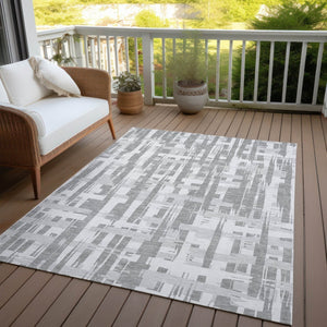 HomeRoots 5' Stylish Gray Silver and Ivory Striped Washable Area Rug for Indoor and Outdoor Durability 5' X 8' 622696