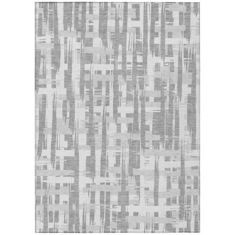 HomeRoots 5' Stylish Gray Silver and Ivory Striped Washable Area Rug for Indoor and Outdoor Durability 5' X 8' 622696