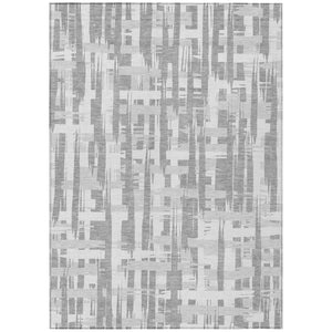 HomeRoots 5' Stylish Gray Silver and Ivory Striped Washable Area Rug for Indoor and Outdoor Durability 5' X 8' 622696