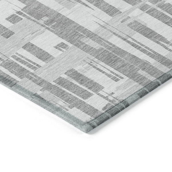 HomeRoots 5' Stylish Gray Silver and Ivory Striped Washable Area Rug for Indoor and Outdoor Durability 5' X 8' 622696