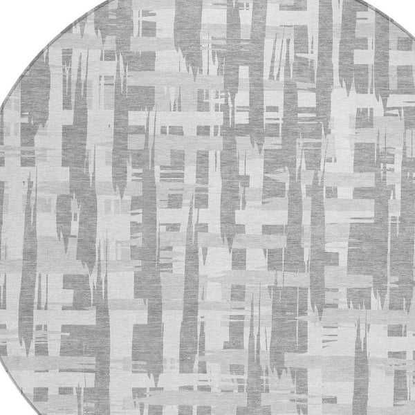 HomeRoots 5' Stylish Gray Silver and Ivory Striped Washable Area Rug for Indoor and Outdoor Durability 8' Round 622697