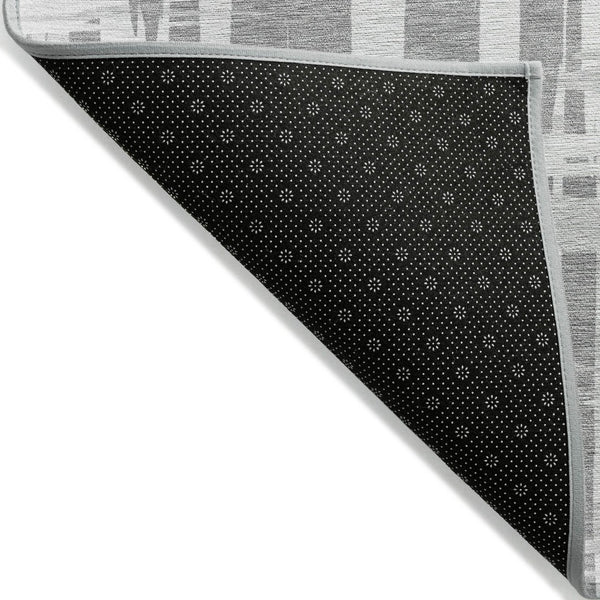 HomeRoots 5' Stylish Gray Silver and Ivory Striped Washable Area Rug for Indoor and Outdoor Durability 8' Round 622697