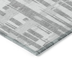 HomeRoots 5' Stylish Gray Silver and Ivory Striped Washable Area Rug for Indoor and Outdoor Durability 8' Round 622697