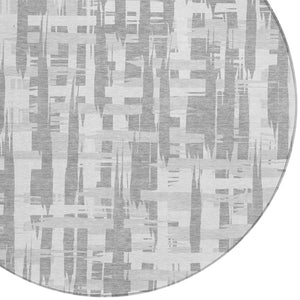 HomeRoots 5' Stylish Gray Silver and Ivory Striped Washable Area Rug for Indoor and Outdoor Durability 8' Round 622697