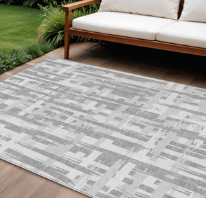 HomeRoots 5' Stylish Gray Silver and Ivory Striped Washable Area Rug for Indoor and Outdoor Durability 8' X 10' 622698