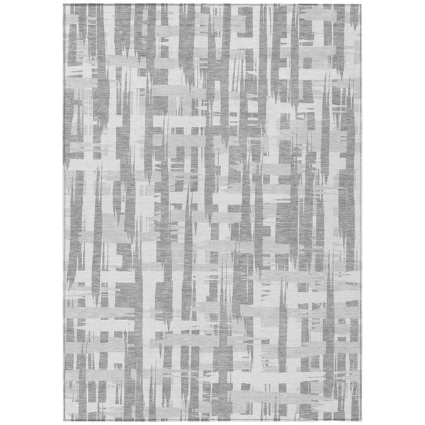 HomeRoots 5' Stylish Gray Silver and Ivory Striped Washable Area Rug for Indoor and Outdoor Durability 8' X 10' 622698