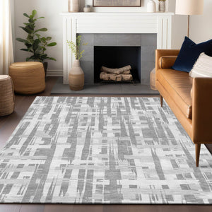 HomeRoots 5' Stylish Gray Silver and Ivory Striped Washable Area Rug for Indoor and Outdoor Durability 8' X 10' 622698