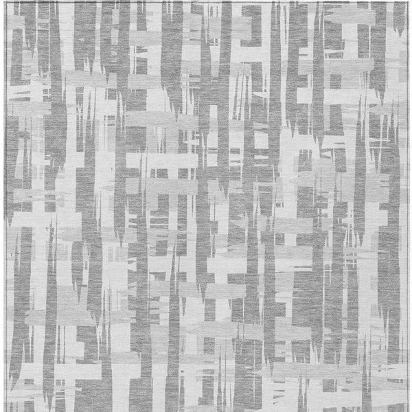 HomeRoots 5' Stylish Gray Silver and Ivory Striped Washable Area Rug for Indoor and Outdoor Durability 9' X 12' 622699
