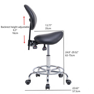 English Elm Saddle Ergonomic Swivel Stool with Backrest, Hydraulic Tilt, Footrest & Smooth Wheels for Clinic W2069P342823