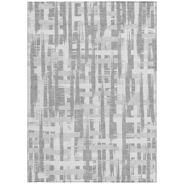 HomeRoots 5' Stylish Gray Silver and Ivory Striped Washable Area Rug for Indoor and Outdoor Durability 10' X 14' 622700