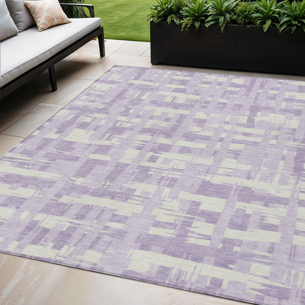 HomeRoots 5' Stylish Lavender Lilac and Ivory Striped Area Rug for Indoor and Outdoor Spaces, Easy Care 5' X 8' 622708