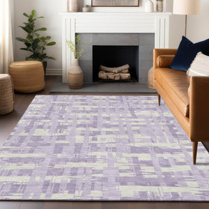 HomeRoots 5' Stylish Lavender Lilac and Ivory Striped Area Rug for Indoor and Outdoor Spaces, Easy Care 5' X 8' 622708