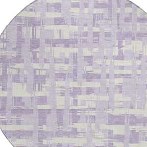 HomeRoots 5' Stylish Lavender Lilac and Ivory Striped Area Rug for Indoor and Outdoor Spaces, Easy Care 8' Round 622709