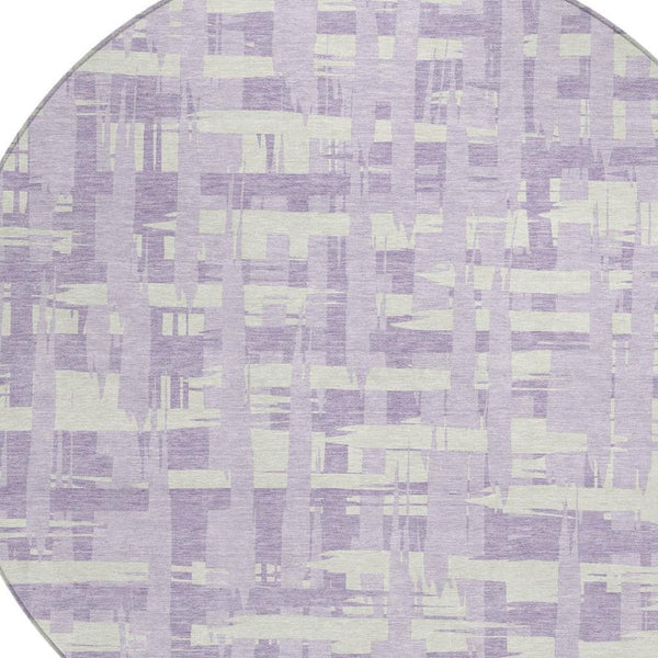 HomeRoots 5' Stylish Lavender Lilac and Ivory Striped Area Rug for Indoor and Outdoor Spaces, Easy Care 8' Round 622709