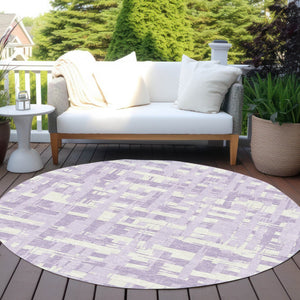 HomeRoots 5' Stylish Lavender Lilac and Ivory Striped Area Rug for Indoor and Outdoor Spaces, Easy Care 8' Round 622709
