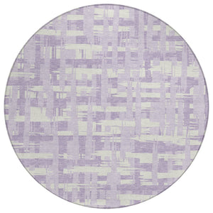 HomeRoots 5' Stylish Lavender Lilac and Ivory Striped Area Rug for Indoor and Outdoor Spaces, Easy Care 8' Round 622709