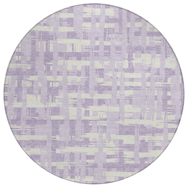 HomeRoots 5' Stylish Lavender Lilac and Ivory Striped Area Rug for Indoor and Outdoor Spaces, Easy Care 8' Round 622709