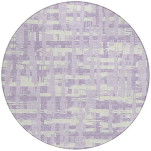 HomeRoots 5' Stylish Lavender Lilac and Ivory Striped Area Rug for Indoor and Outdoor Spaces, Easy Care 8' Round 622709