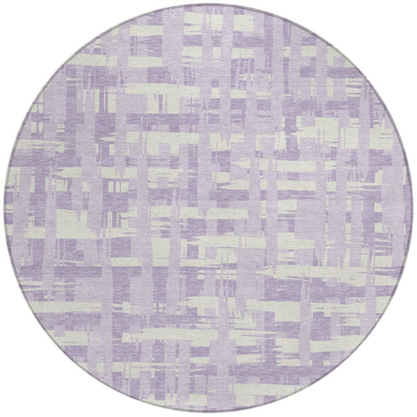 HomeRoots 5' Stylish Lavender Lilac and Ivory Striped Area Rug for Indoor and Outdoor Spaces, Easy Care 8' Round 622709