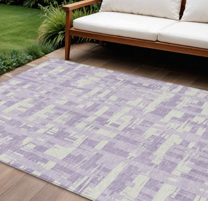 HomeRoots 5' Stylish Lavender Lilac and Ivory Striped Area Rug for Indoor and Outdoor Spaces, Easy Care 8' X 10' 622710
