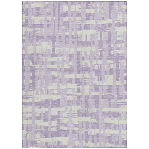 HomeRoots 5' Stylish Lavender Lilac and Ivory Striped Area Rug for Indoor and Outdoor Spaces, Easy Care 9' X 12' 622711
