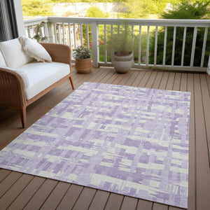 HomeRoots 5' Stylish Lavender Lilac and Ivory Striped Area Rug for Indoor and Outdoor Spaces, Easy Care 9' X 12' 622711