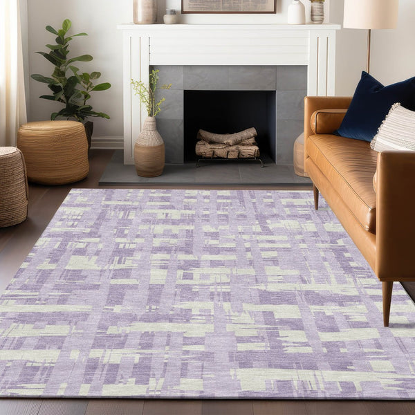 HomeRoots 5' Stylish Lavender Lilac and Ivory Striped Area Rug for Indoor and Outdoor Spaces, Easy Care 9' X 12' 622711