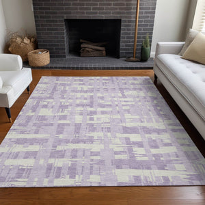 HomeRoots 5' Stylish Lavender Lilac and Ivory Striped Area Rug for Indoor and Outdoor Spaces, Easy Care 9' X 12' 622711