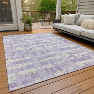 HomeRoots 5' Stylish Lavender Lilac and Ivory Striped Area Rug for Indoor and Outdoor Spaces, Easy Care 9' X 12' 622711
