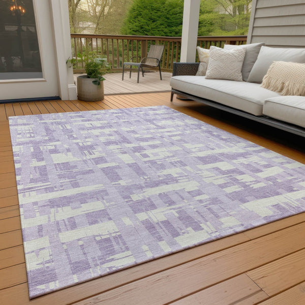 HomeRoots 5' Stylish Lavender Lilac and Ivory Striped Area Rug for Indoor and Outdoor Spaces, Easy Care 10' X 14' 622712