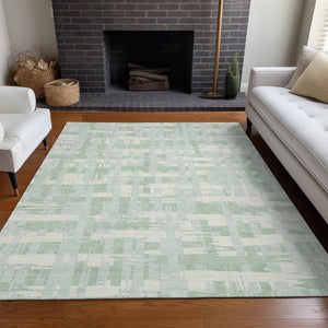 HomeRoots 5' Coastal Striped Area Rug - Mint Green, Ivory & Pale Aqua for Indoor/Outdoor Use, Washable & Durable 5' X 8' 622714