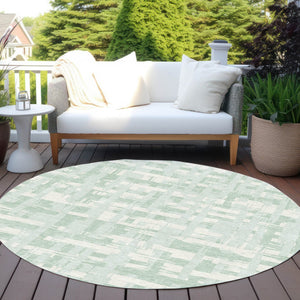 HomeRoots 5' Coastal Striped Area Rug - Mint Green, Ivory & Pale Aqua for Indoor/Outdoor Use, Washable & Durable 8' Round 622715