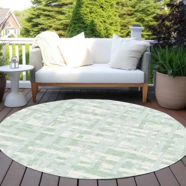 HomeRoots 5' Coastal Striped Area Rug - Mint Green, Ivory & Pale Aqua for Indoor/Outdoor Use, Washable & Durable 8' Round 622715