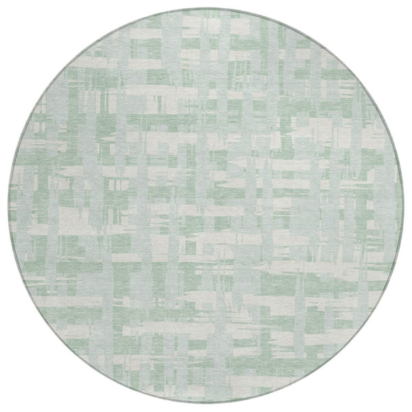 HomeRoots 5' Coastal Striped Area Rug - Mint Green, Ivory & Pale Aqua for Indoor/Outdoor Use, Washable & Durable 8' Round 622715