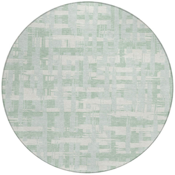 HomeRoots 5' Coastal Striped Area Rug - Mint Green, Ivory & Pale Aqua for Indoor/Outdoor Use, Washable & Durable 8' Round 622715