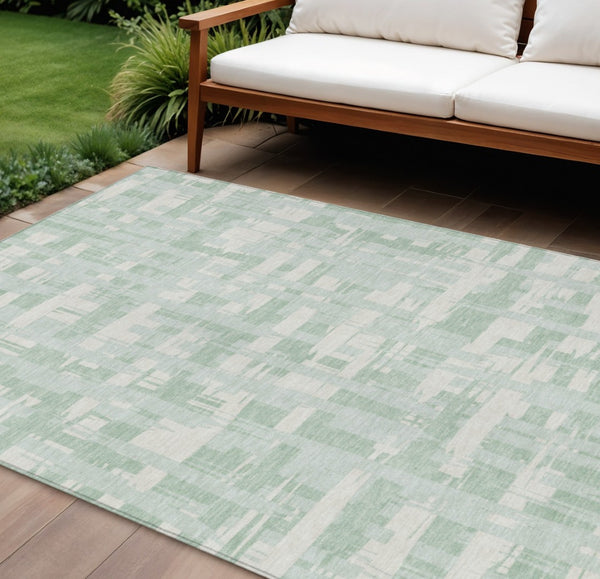 HomeRoots 5' Coastal Striped Area Rug - Mint Green, Ivory & Pale Aqua for Indoor/Outdoor Use, Washable & Durable 10' X 14' 622718