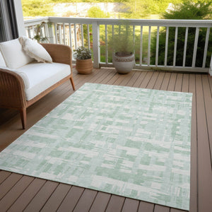 HomeRoots 5' Coastal Striped Area Rug - Mint Green, Ivory & Pale Aqua for Indoor/Outdoor Use, Washable & Durable 10' X 14' 622718
