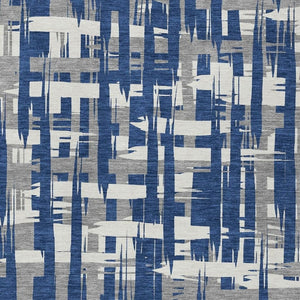 HomeRoots 5' Navy Blue, Gray & Ivory Striped Washable Area Rug for Indoor/Outdoor Versatile Style & Durability 5' X 8' 622720