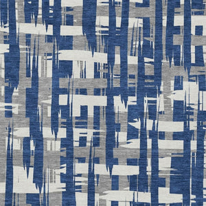 HomeRoots 5' Navy Blue, Gray & Ivory Striped Washable Area Rug for Indoor/Outdoor Versatile Style & Durability 8' X 10' 622722