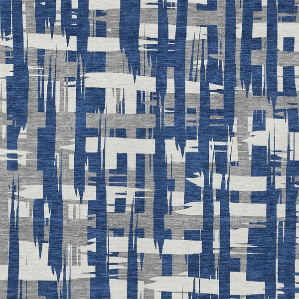HomeRoots 5' Navy Blue, Gray & Ivory Striped Washable Area Rug for Indoor/Outdoor Versatile Style & Durability 8' X 10' 622722