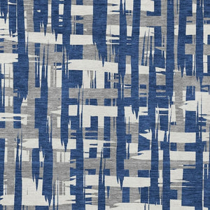 HomeRoots 5' Navy Blue, Gray & Ivory Striped Washable Area Rug for Indoor/Outdoor Versatile Style & Durability 10' X 14' 622724