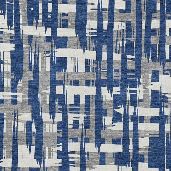 HomeRoots 5' Navy Blue, Gray & Ivory Striped Washable Area Rug for Indoor/Outdoor Versatile Style & Durability 10' X 14' 622724