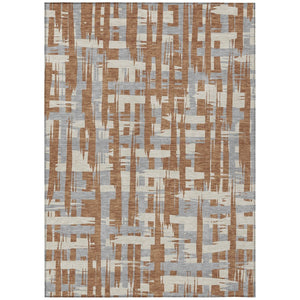 HomeRoots 5' Striped Rust Gray and Ivory Area Rug - Durable, Washable Indoor/Outdoor Solution for All Spaces 5' X 8' 622726