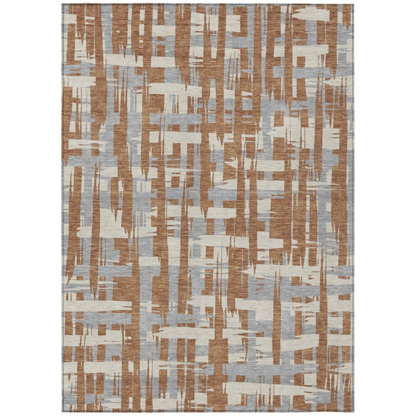HomeRoots 5' Striped Rust Gray and Ivory Area Rug - Durable, Washable Indoor/Outdoor Solution for All Spaces 5' X 8' 622726