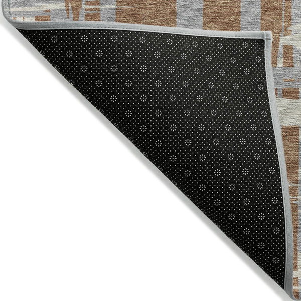HomeRoots 5' Striped Rust Gray and Ivory Area Rug - Durable, Washable Indoor/Outdoor Solution for All Spaces 5' X 8' 622726