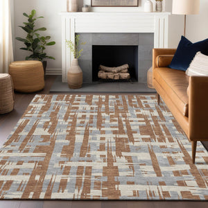 HomeRoots 5' Striped Rust Gray and Ivory Area Rug - Durable, Washable Indoor/Outdoor Solution for All Spaces 5' X 8' 622726