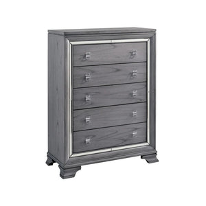 English Elm Contemporary Chic Five-Drawer Chest with Chrome Legs, High-Gloss Coating, Smooth Modern Design Light Gray 42 L x 21 W x 58 H B2741P368144