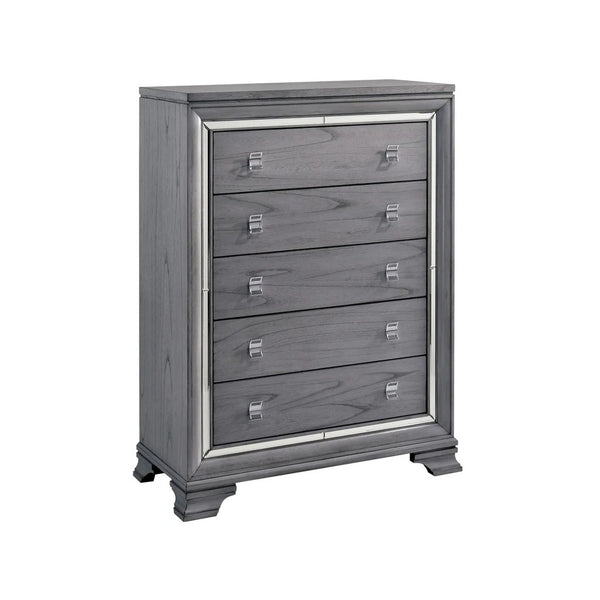 English Elm Contemporary Chic Five-Drawer Chest with Chrome Legs, High-Gloss Coating, Smooth Modern Design Light Gray 42 L x 21 W x 58 H B2741P368144